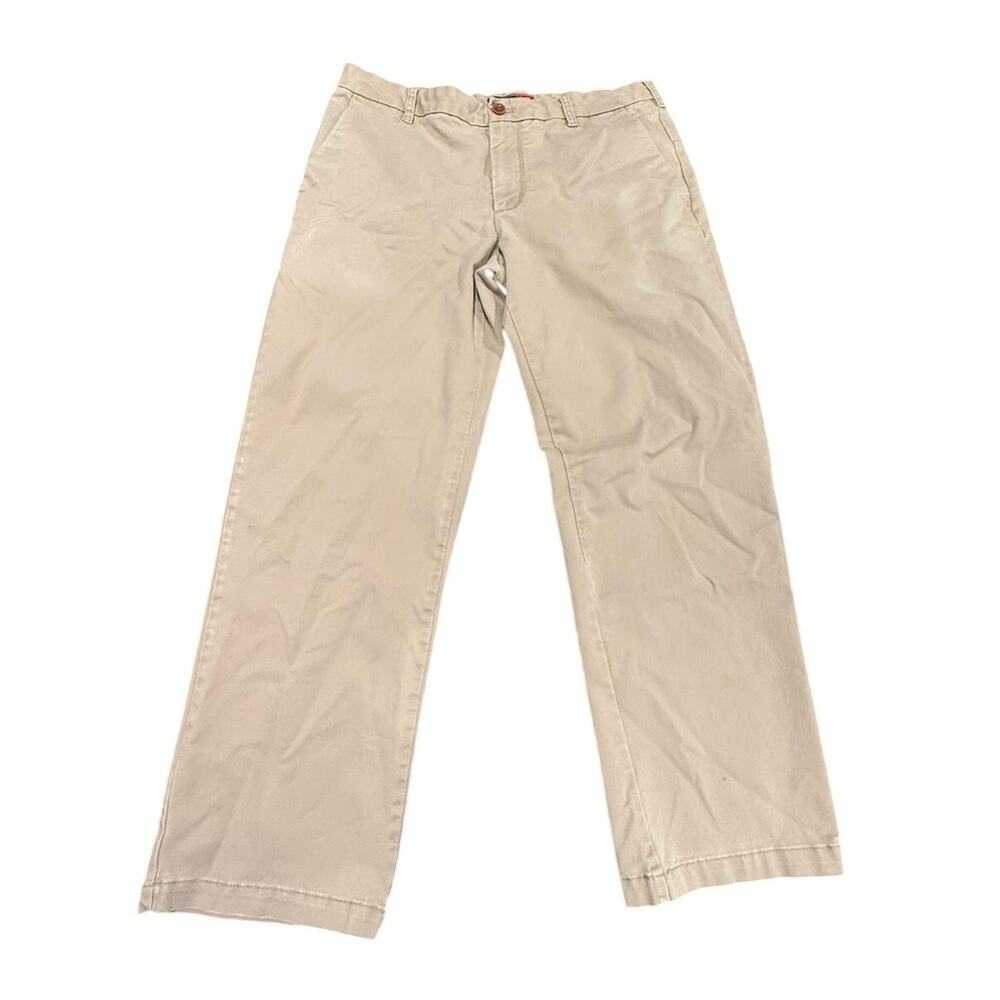 IZOD Men's Classic Khaki Chino Pants Flat Front Tan Beige Trousers Size 34x30